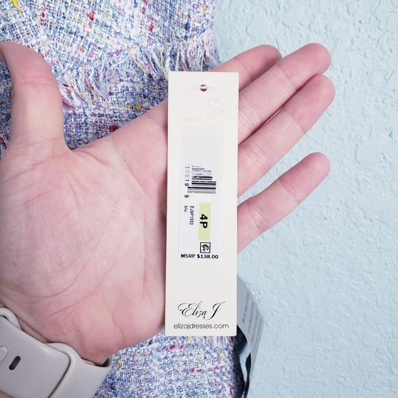 Eliza J Blue Tweed Fringe Cap Sleeve Dress - Picture 7 of 11